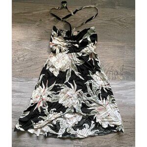 Little‎ Girl’s Hula Hula Hawaii Black Floral Smocked Back Tie Sun Dress Size 4